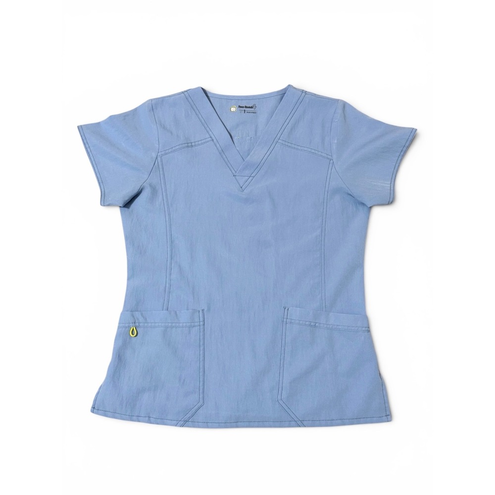 WonderWink Four-Stretch V-Neck Scrub Top Light Blue Womens Small Medical Uniform